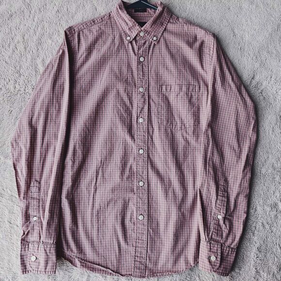 J Crew Check Shirt Men's S Pink Grey Plaid 100% Cotton Slim Fit Lightweight - Picture 2 of 9